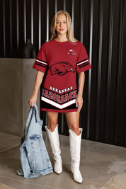 ARKANSAS RAZORBACKS PERFECT SCORE RETRO T-SHIRT DRESS