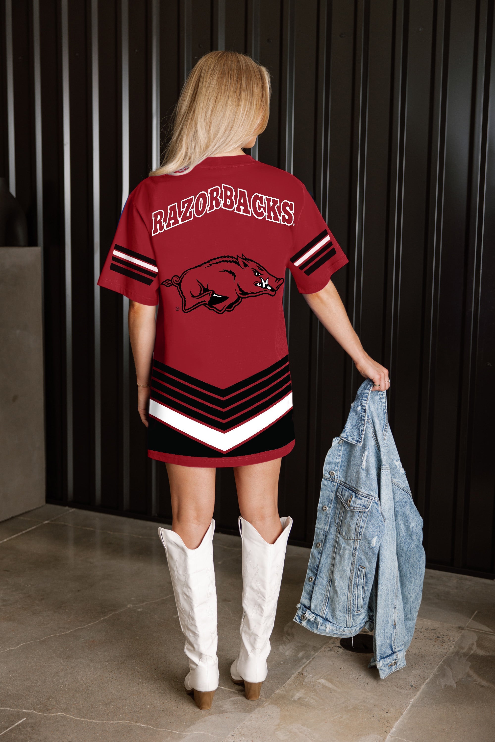 ARKANSAS RAZORBACKS PERFECT SCORE RETRO T-SHIRT DRESS
