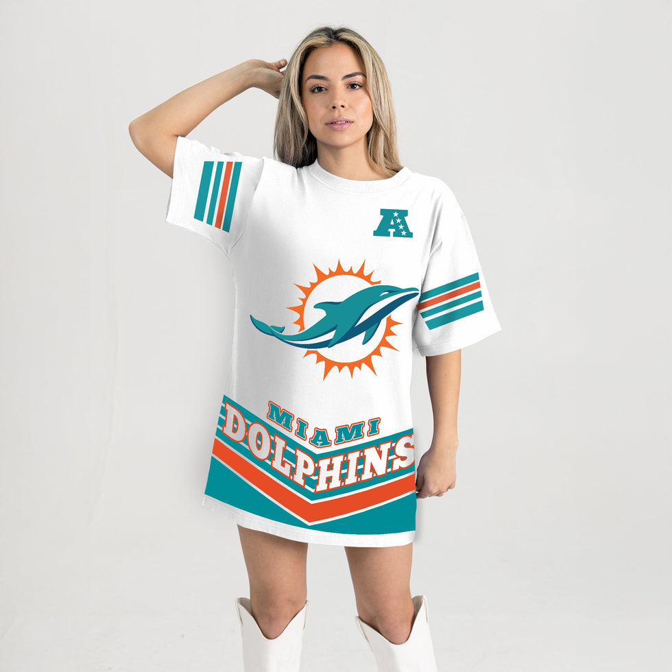 Women's Gameday Couture White Miami Dolphins Perfect Score Vintage T-Shirt Dress Size: Large