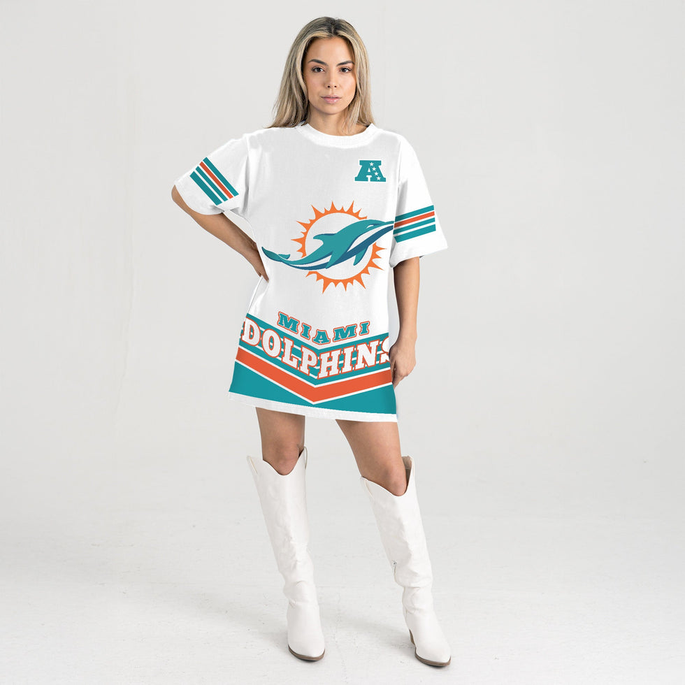 Women's Gameday Couture White Miami Dolphins Perfect Score Vintage T-Shirt Dress Size: Large