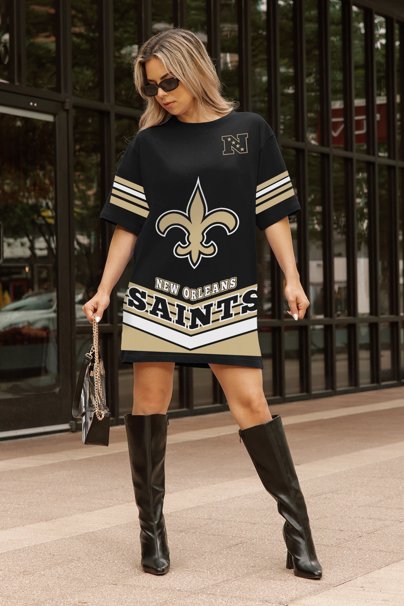 Sequin Jersey Nfl Saints Dress New Orleans Saints Perfect Score Retro T-shirt Dress Sequin Jersey Nfl Saints Dress New Orleans Saints Perfect Score Retro T-shirt Dress