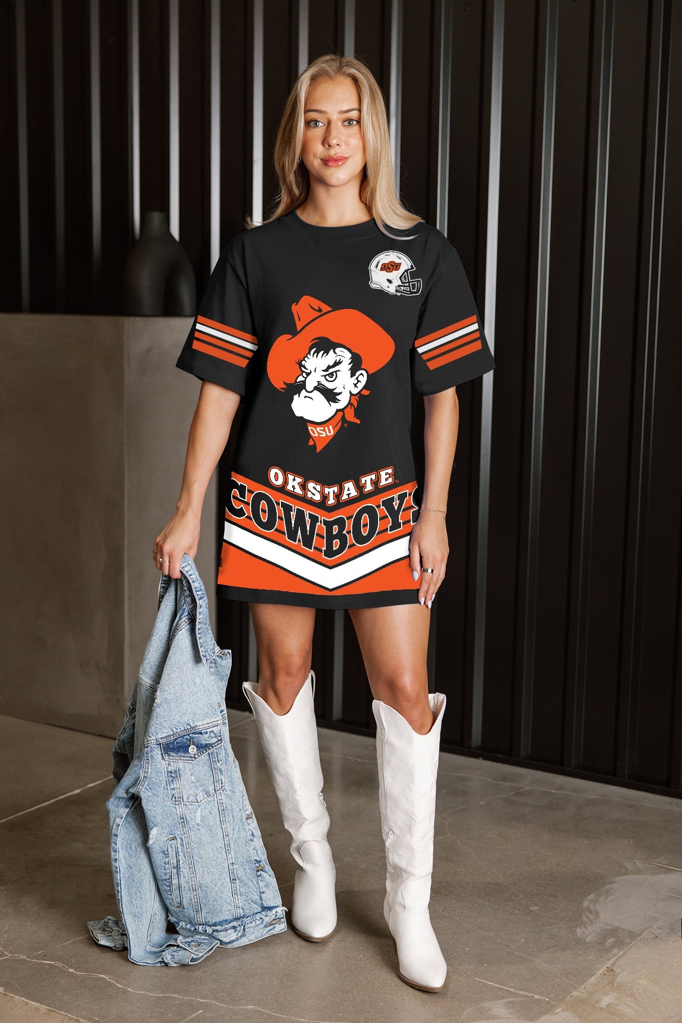 OKLAHOMA STATE COWBOYS PERFECT SCORE RETRO T-SHIRT DRESS