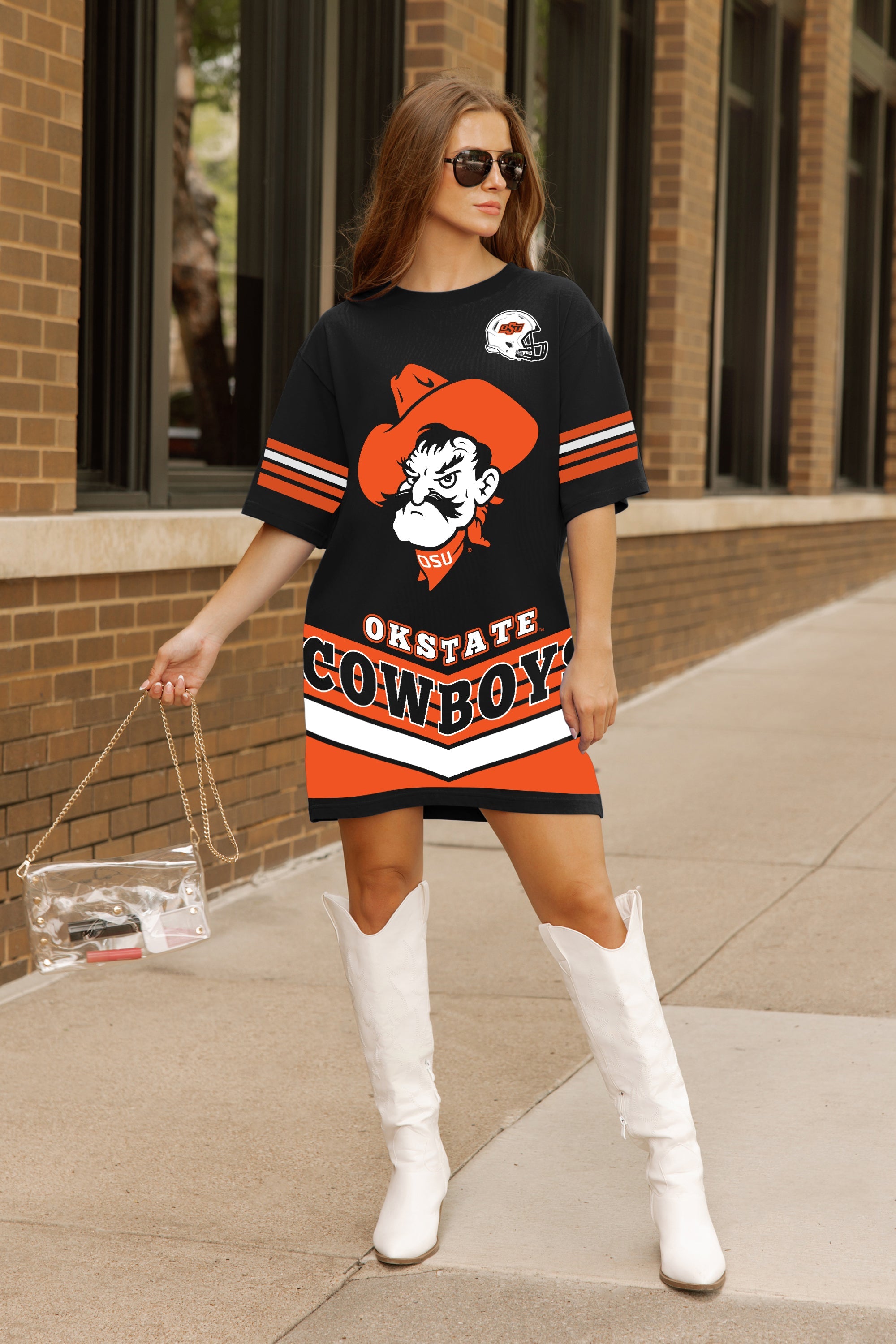 OKLAHOMA STATE COWBOYS PERFECT SCORE RETRO T-SHIRT DRESS