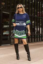 SEATTLE SEAHAWKS PERFECT SCORE RETRO T-SHIRT DRESS