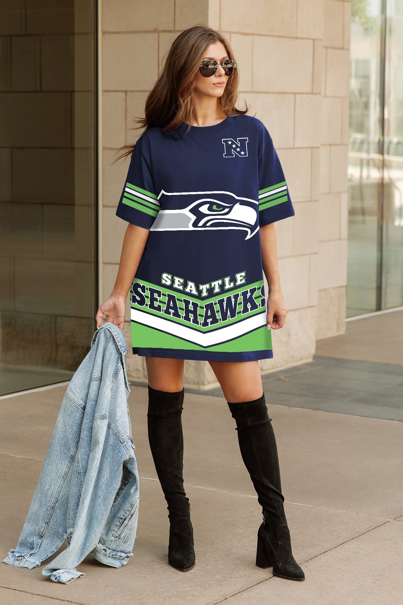 SEATTLE SEAHAWKS PERFECT SCORE RETRO T-SHIRT DRESS