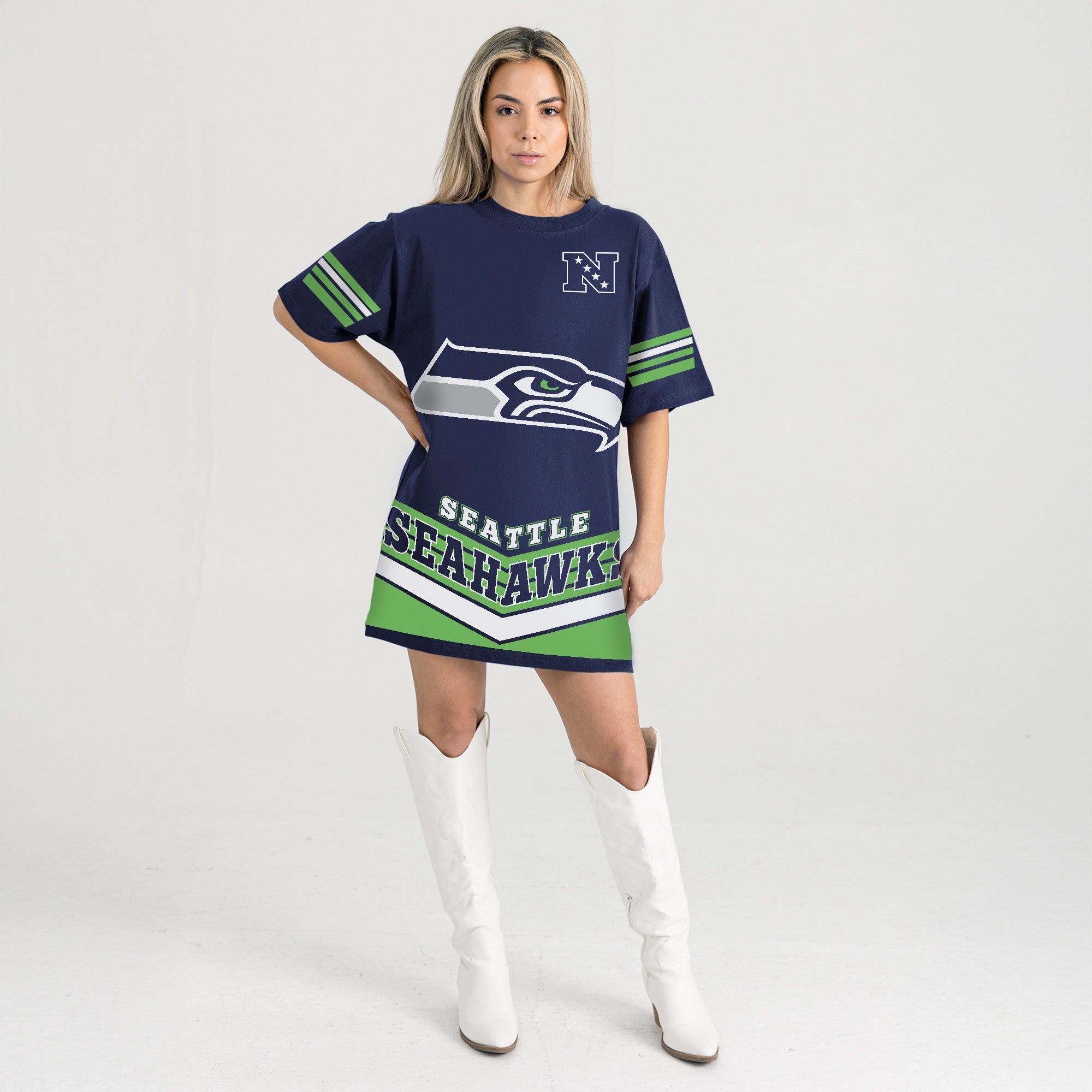 SEATTLE SEAHAWKS PERFECT SCORE RETRO T-SHIRT DRESS