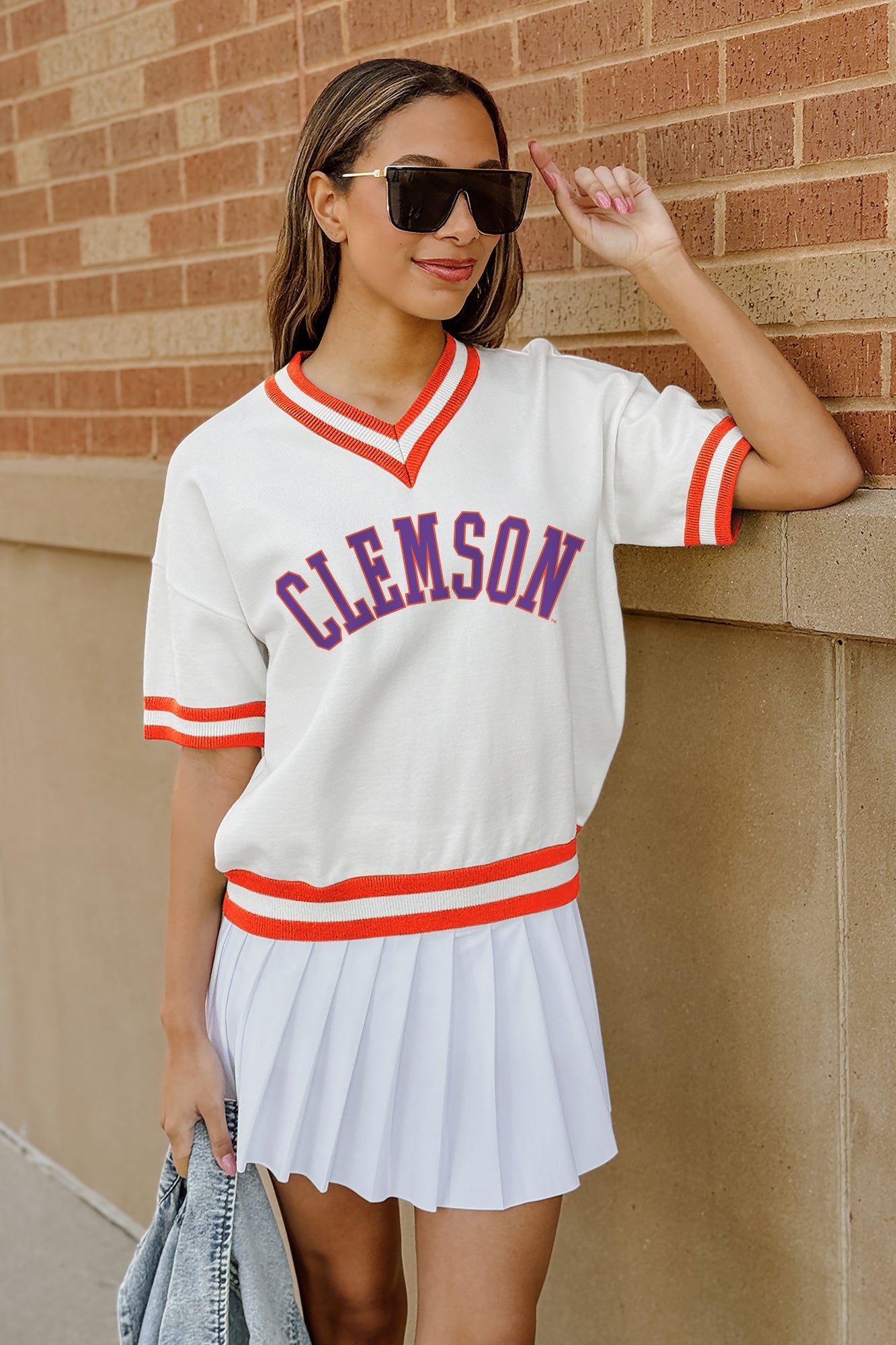 CLEMSON TIGERS INFINITE CHARM VARSITY V-NECK SWEATER