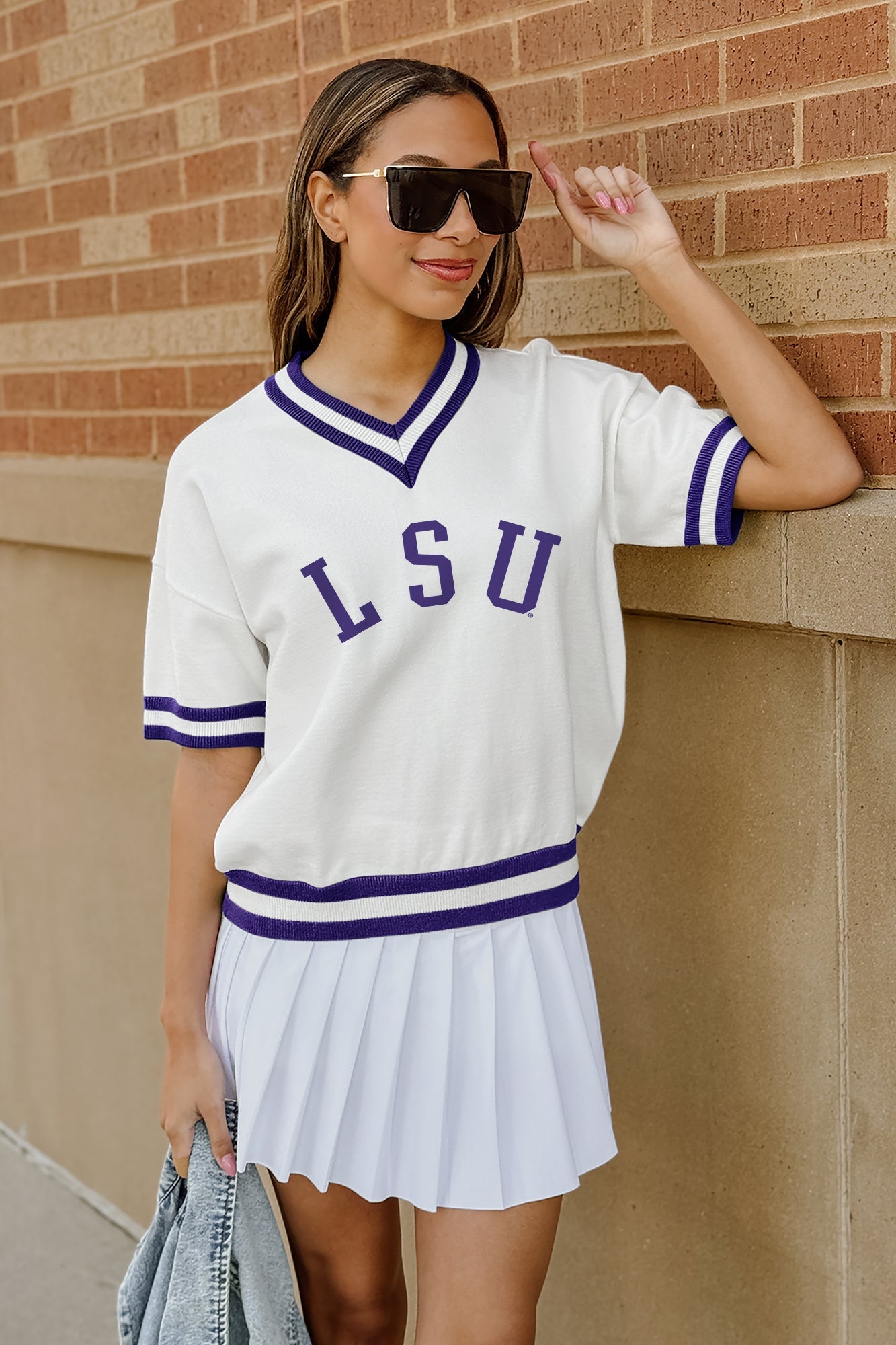 LSU TIGERS INFINITE CHARM VARSITY V-NECK SWEATER