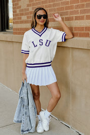LSU TIGERS INFINITE CHARM VARSITY V-NECK SWEATER
