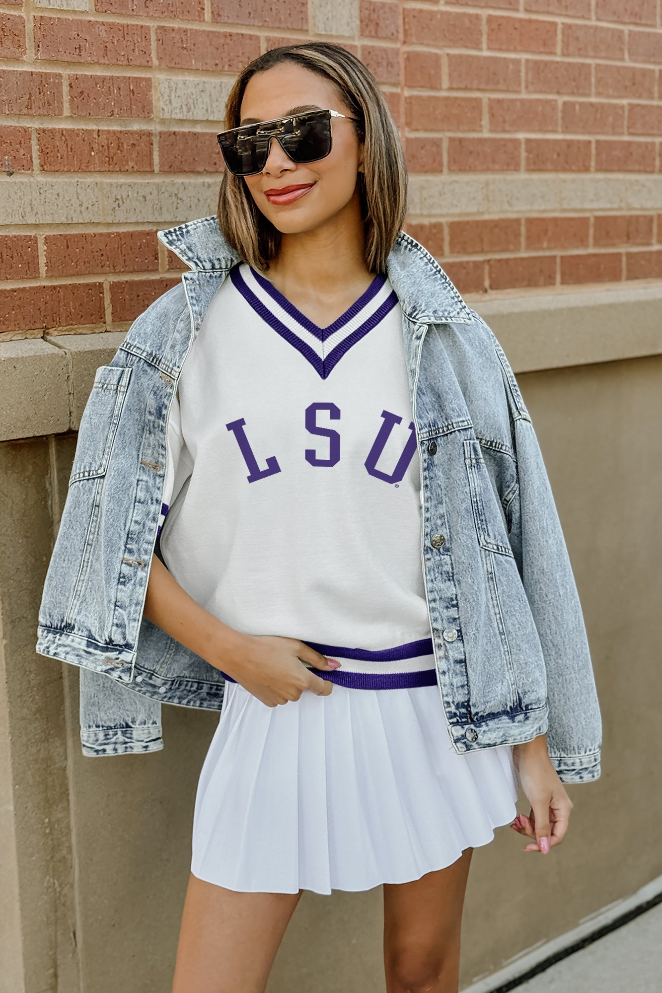 LSU TIGERS INFINITE CHARM VARSITY V-NECK SWEATER