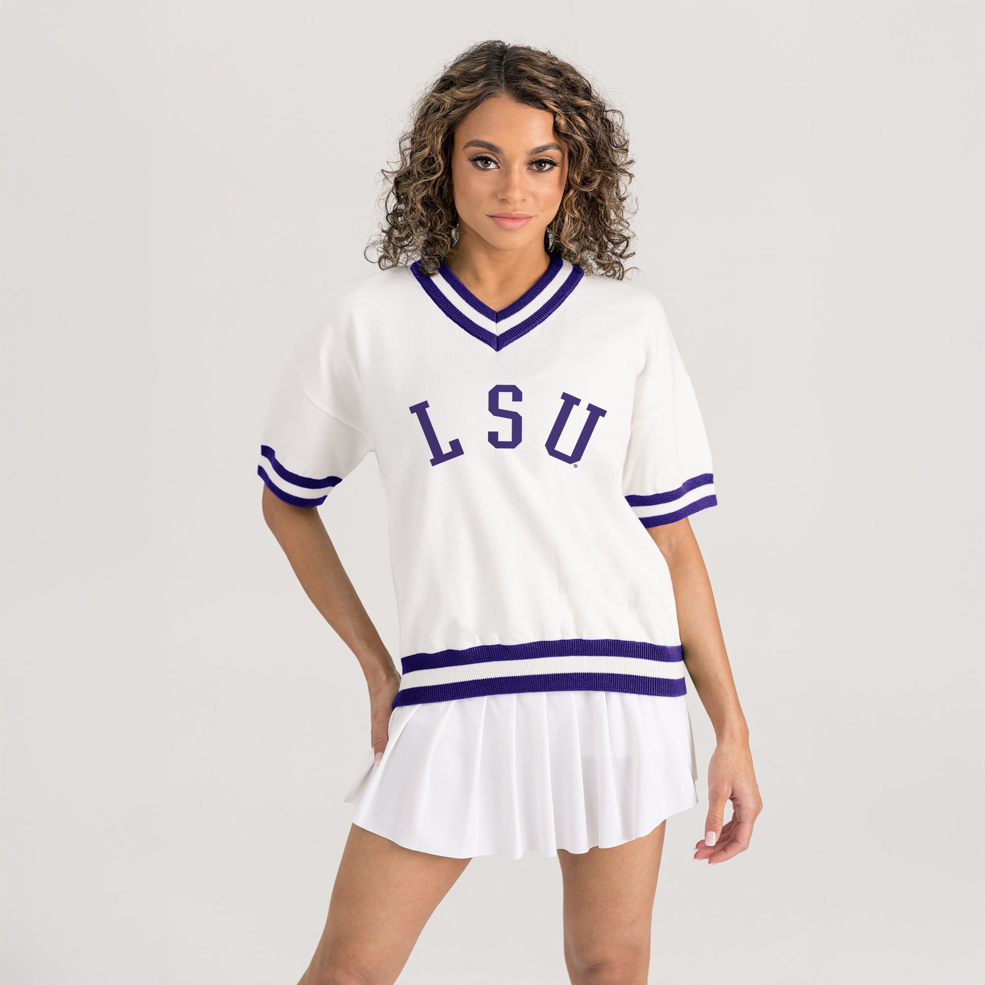 LSU TIGERS INFINITE CHARM VARSITY V-NECK SWEATER