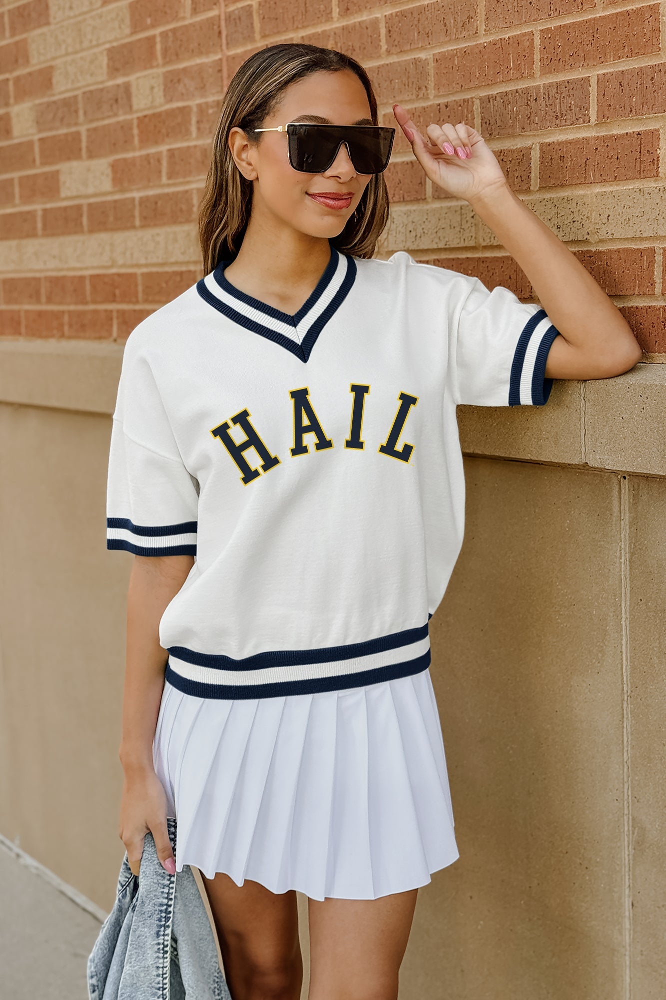 MICHIGAN WOLVERINES INFINITE CHARM VARSITY V-NECK SWEATER