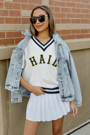 MICHIGAN WOLVERINES INFINITE CHARM VARSITY V-NECK SWEATER