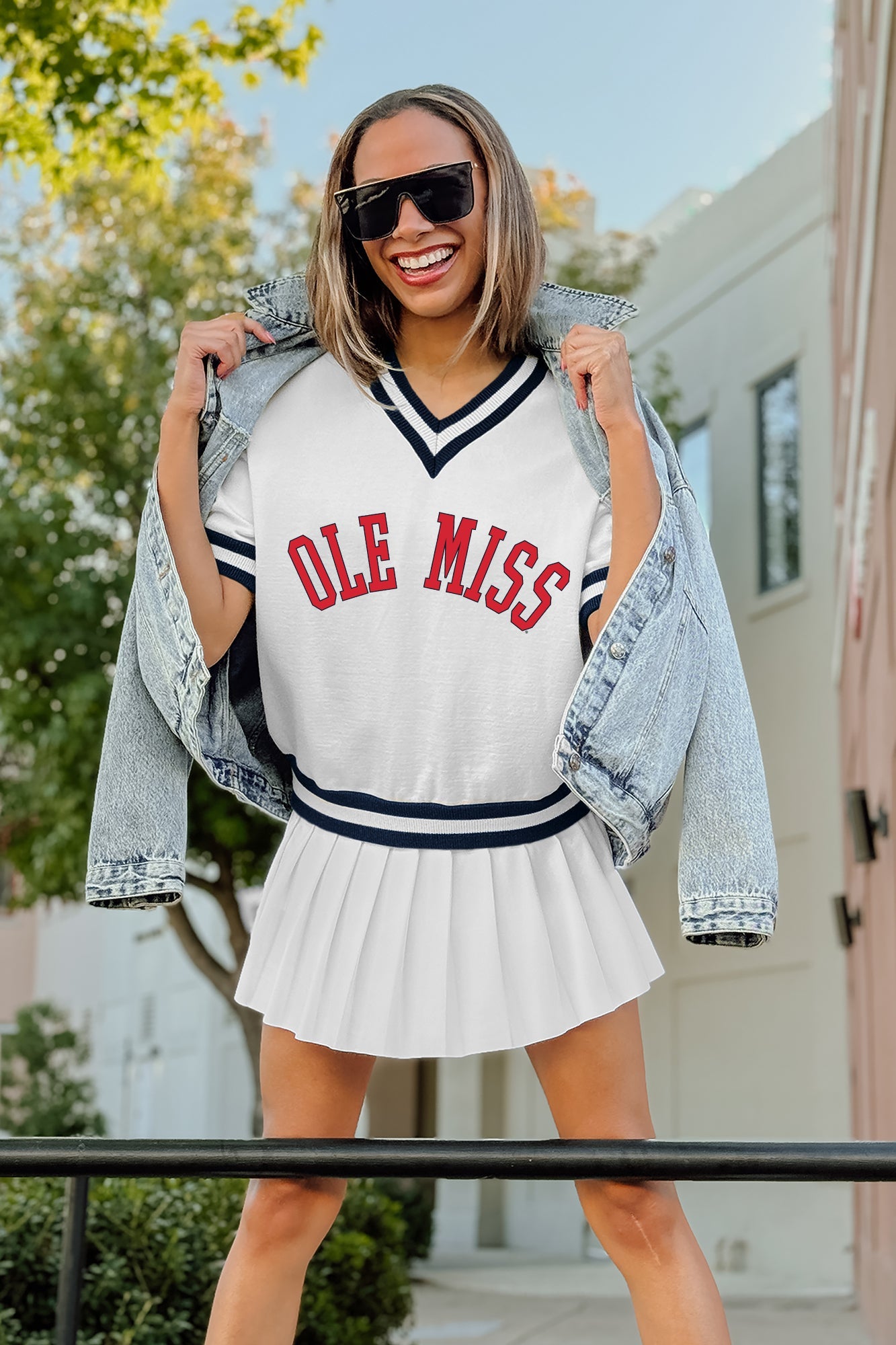OLE MISS REBELS INFINITE CHARM VARSITY V-NECK SWEATER