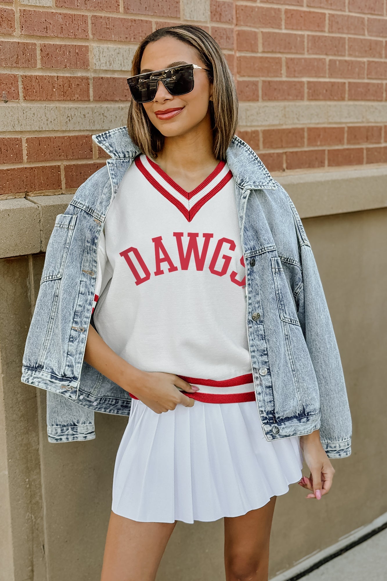 GEORGIA BULLDOGS INFINITE CHARM VARSITY V-NECK SWEATER