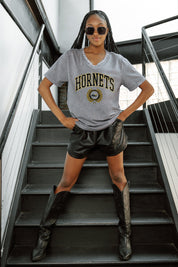 ALABAMA STATE HORNETS ICONIC EDGE RHINESTONE TRIM V-NECK TEE