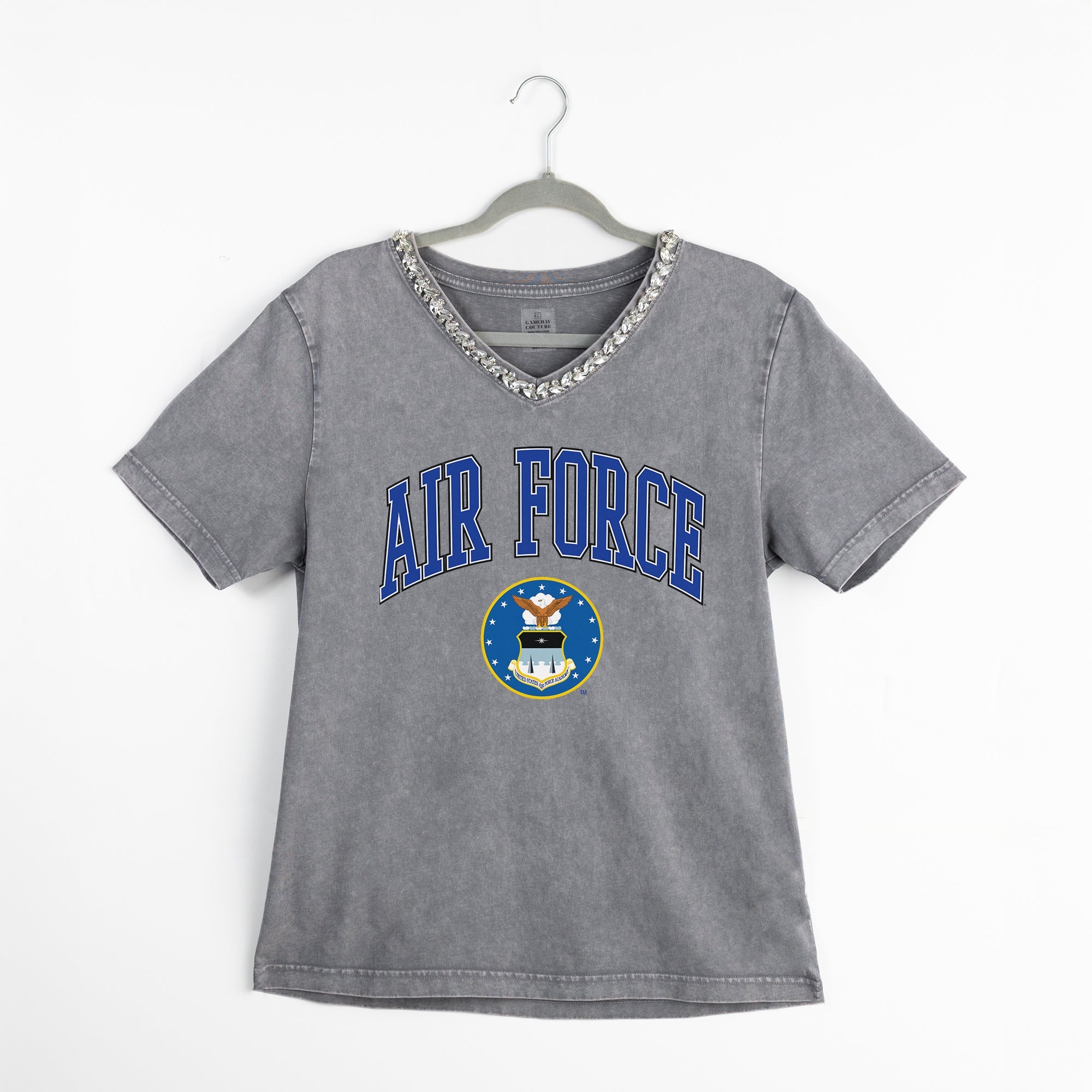 AIR FORCE FALCONS ICONIC EDGE RHINESTONE TRIM V-NECK TEE