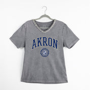 AKRON ZIPS ICONIC EDGE RHINESTONE TRIM V-NECK TEE
