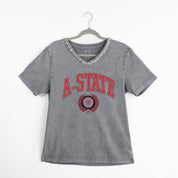 ARKANSAS STATE RED WOLVES ICONIC EDGE RHINESTONE TRIM V-NECK TEE