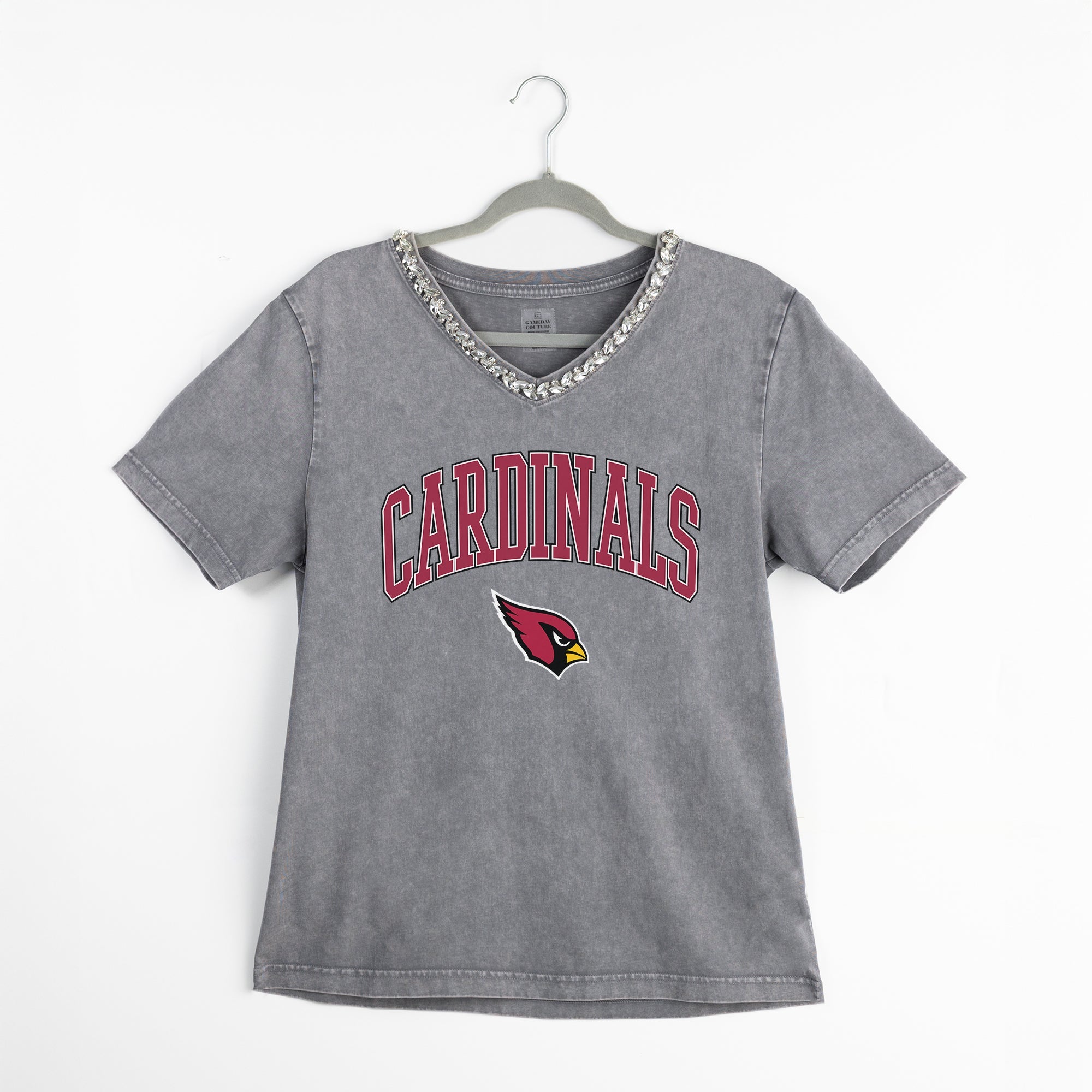 ARIZONA CARDINALS ICONIC EDGE RHINESTONE TRIM V-NECK TEE