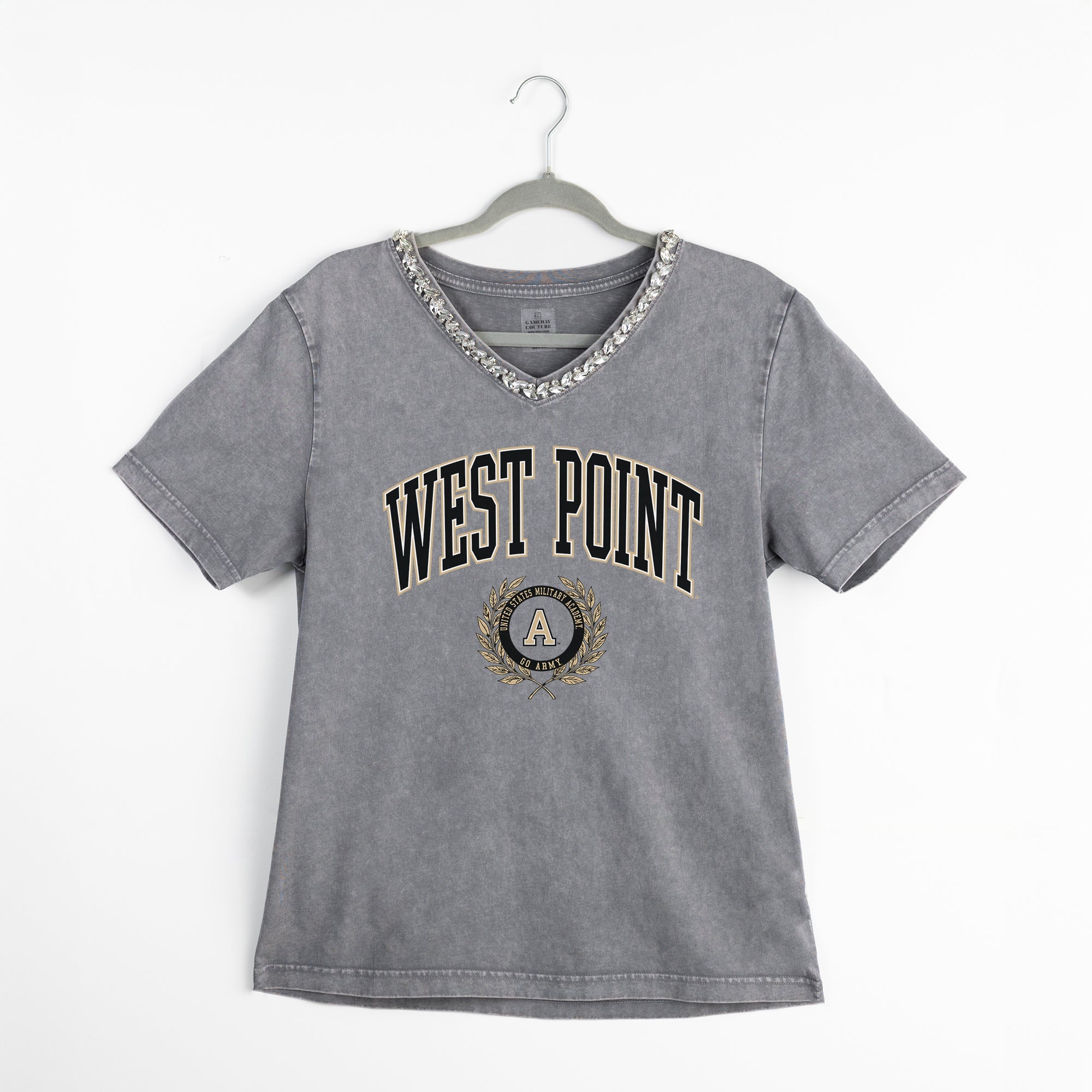 ARMY BLACK KNIGHTS ICONIC EDGE RHINESTONE TRIM V-NECK TEE