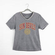 ARIZONA STATE SUN DEVILS ICONIC EDGE RHINESTONE TRIM V-NECK TEE