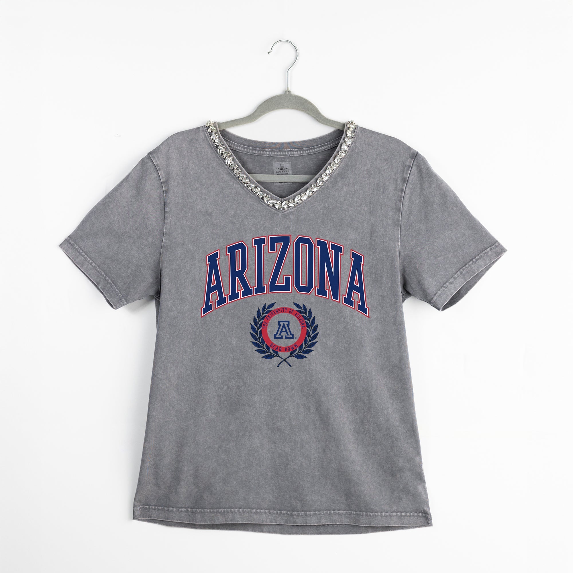 ARIZONA WILDCATS ICONIC EDGE RHINESTONE TRIM V-NECK TEE