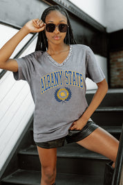 ALBANY STATE GOLDEN RAMS ICONIC EDGE RHINESTONE TRIM V-NECK TEE
