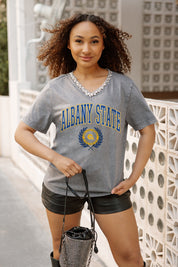 ALBANY STATE GOLDEN RAMS ICONIC EDGE RHINESTONE TRIM V-NECK TEE
