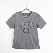 ALBANY STATE GOLDEN RAMS ICONIC EDGE RHINESTONE TRIM V-NECK TEE