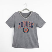AUBURN TIGERS ICONIC EDGE RHINESTONE TRIM V-NECK TEE