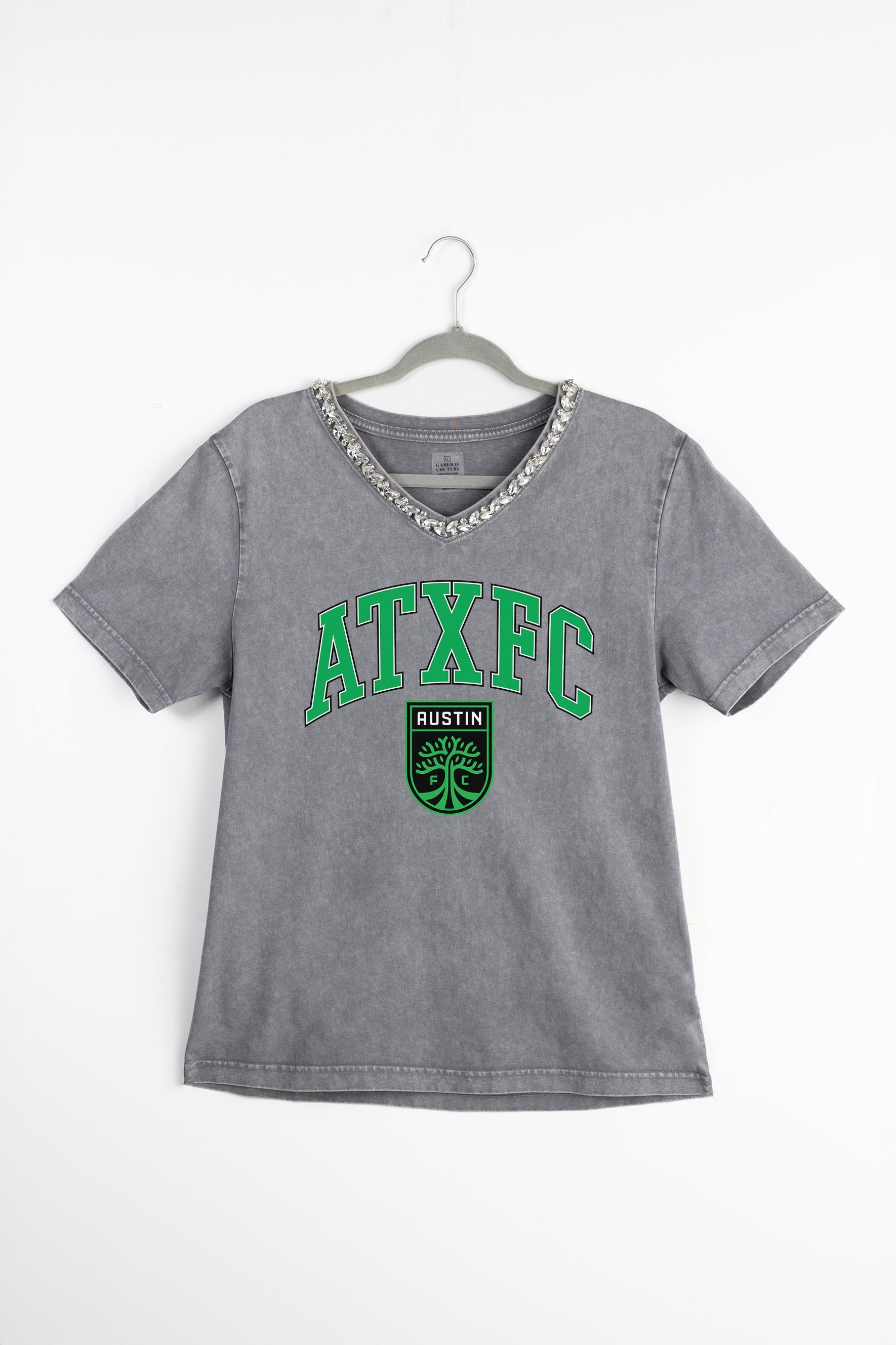 AUSTIN FC ICONIC EDGE RHINESTONE TRIM V-NECK TEE
