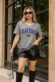 BALTIMORE RAVENS ICONIC EDGE RHINESTONE TRIM V-NECK TEE