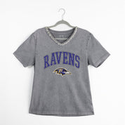 BALTIMORE RAVENS ICONIC EDGE RHINESTONE TRIM V-NECK TEE
