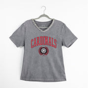 BALL STATE CARDINALS ICONIC EDGE RHINESTONE TRIM V-NECK TEE