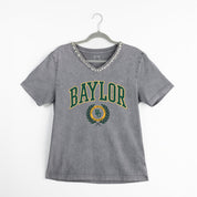 BAYLOR BEARS ICONIC EDGE RHINESTONE TRIM V-NECK TEE