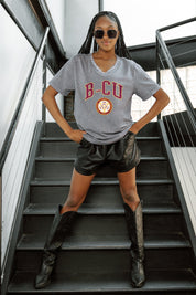 BETHUNE-COOKMAN WILDCATS ICONIC EDGE RHINESTONE TRIM V-NECK TEE