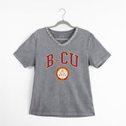 BETHUNE-COOKMAN WILDCATS ICONIC EDGE RHINESTONE TRIM V-NECK TEE