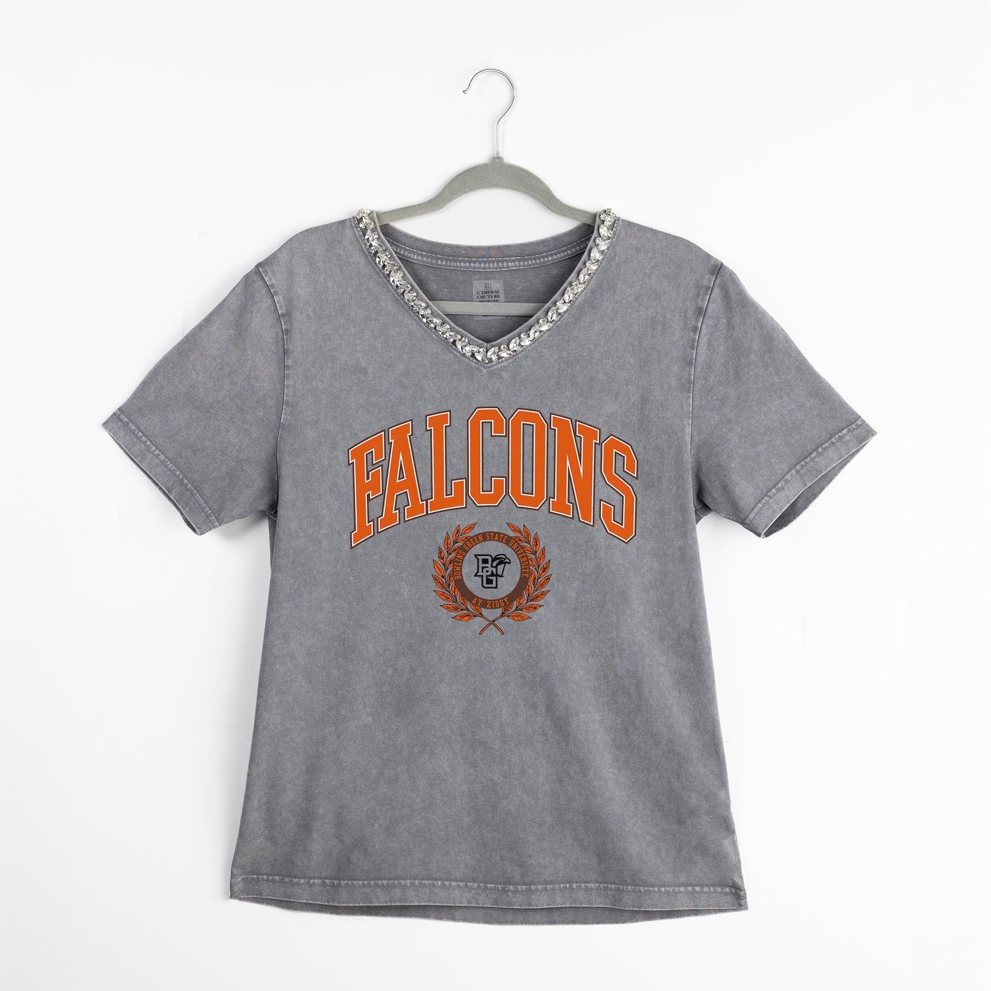 BOWLING GREEN FALCONS ICONIC EDGE RHINESTONE TRIM V-NECK TEE