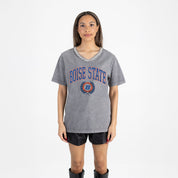 BOISE STATE BRONCOS ICONIC EDGE RHINESTONE TRIM V-NECK TEE