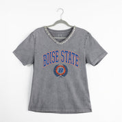 BOISE STATE BRONCOS ICONIC EDGE RHINESTONE TRIM V-NECK TEE