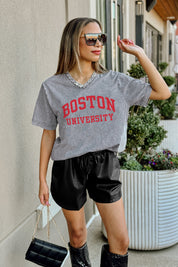 BOSTON UNIVERSITY TERRIERS ICONIC EDGE RHINESTONE TRIM V-NECK TEE