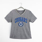 BYU COUGARS ICONIC EDGE RHINESTONE TRIM V-NECK TEE
