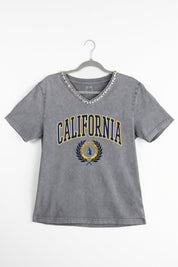 CALIFORNIA GOLDEN BEARS ICONIC EDGE RHINESTONE TRIM V-NECK TEE