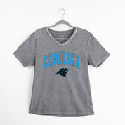 CAROLINA PANTHERS ICONIC EDGE RHINESTONE TRIM V-NECK TEE