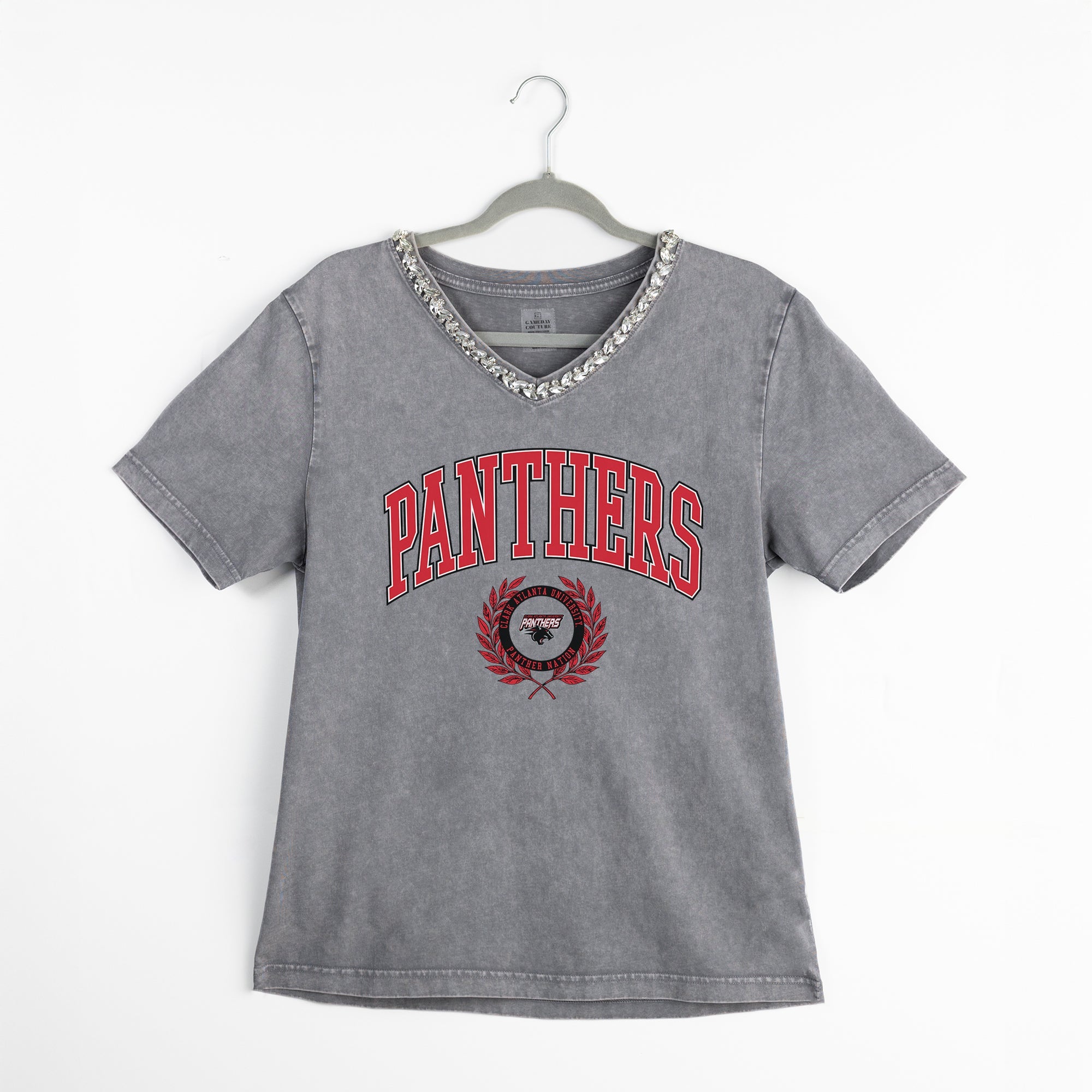 CLARK ATLANTA UNIVERSITY PANTHERS ICONIC EDGE RHINESTONE TRIM V-NECK TEE