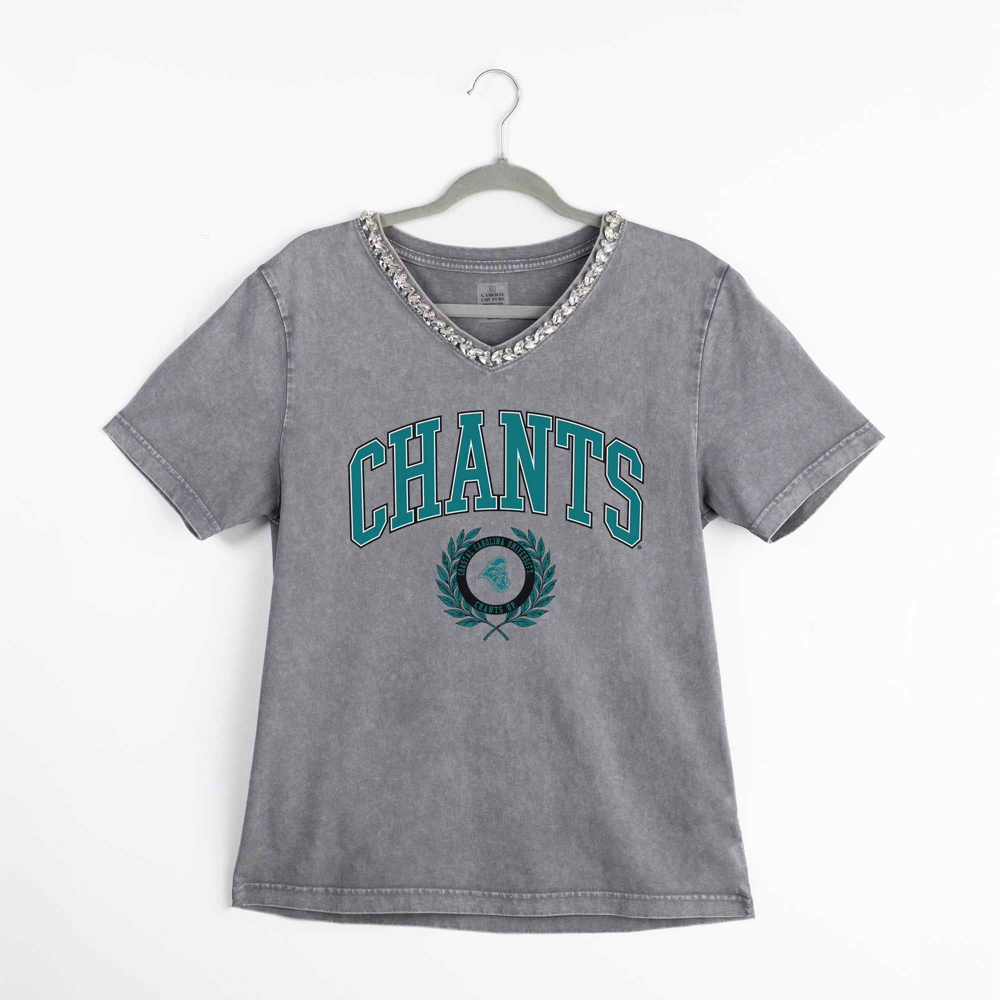 COASTAL CAROLINA CHANTICLEERS ICONIC EDGE RHINESTONE TRIM V-NECK TEE