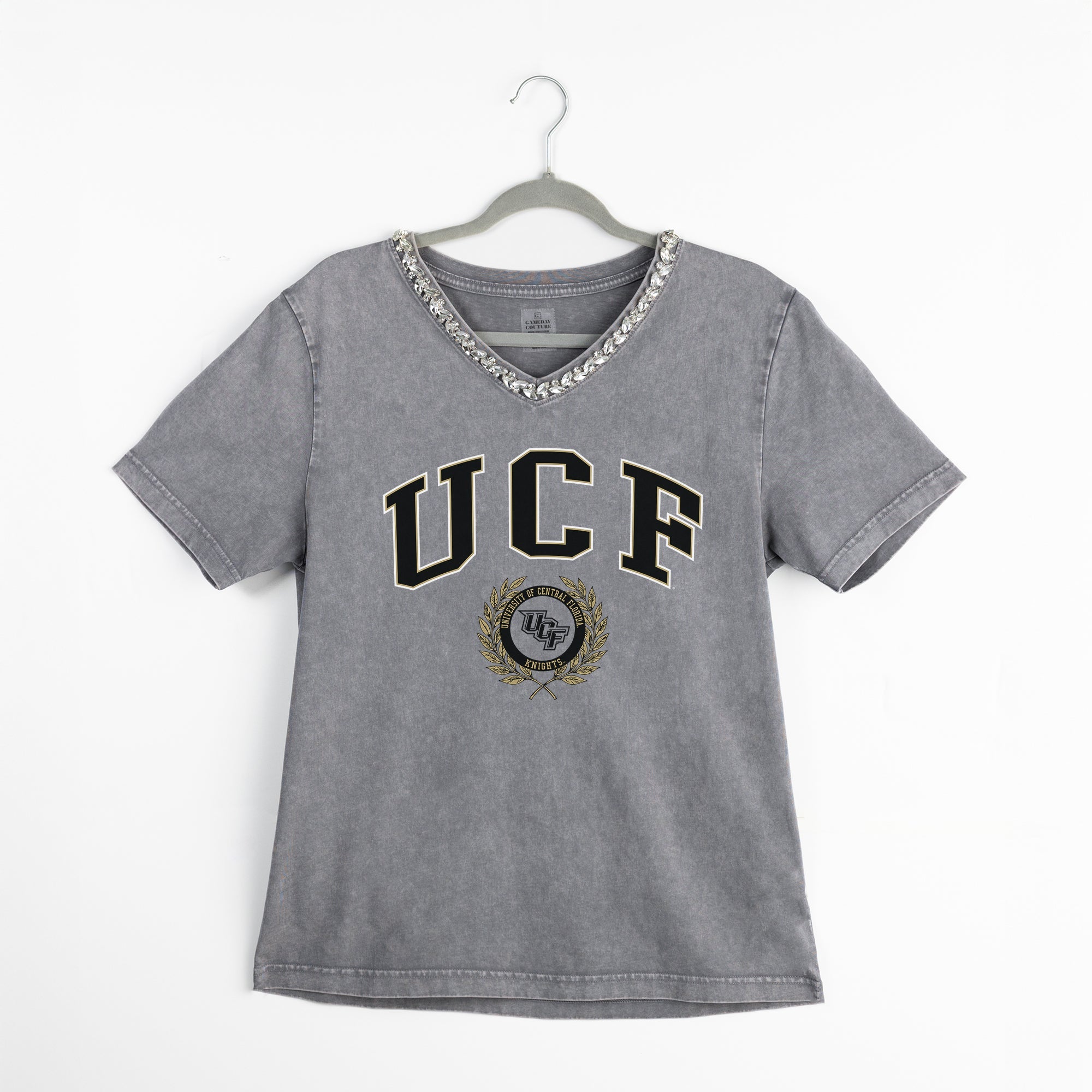 CENTRAL FLORIDA KNIGHTS ICONIC EDGE RHINESTONE TRIM V-NECK TEE