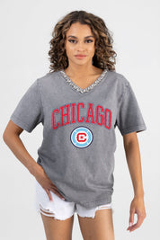 CHICAGO FIRE SC ICONIC EDGE RHINESTONE TRIM V-NECK TEE