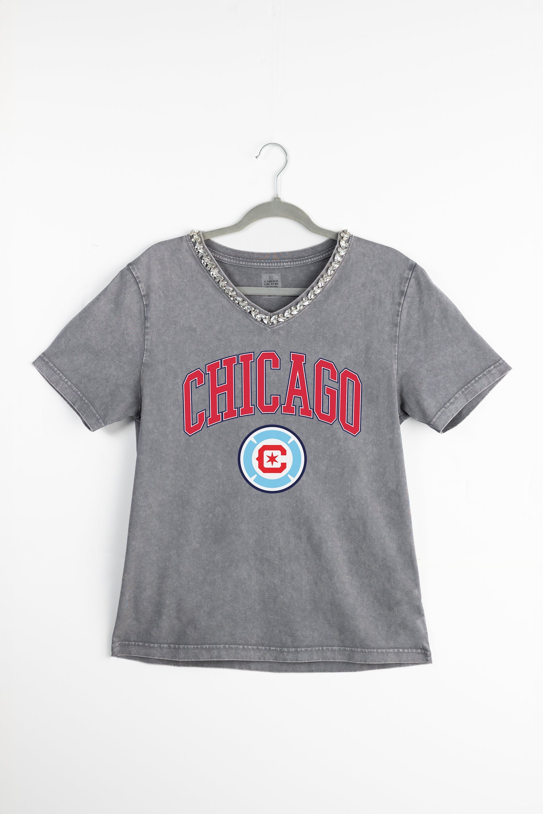 CHICAGO FIRE SC ICONIC EDGE RHINESTONE TRIM V-NECK TEE